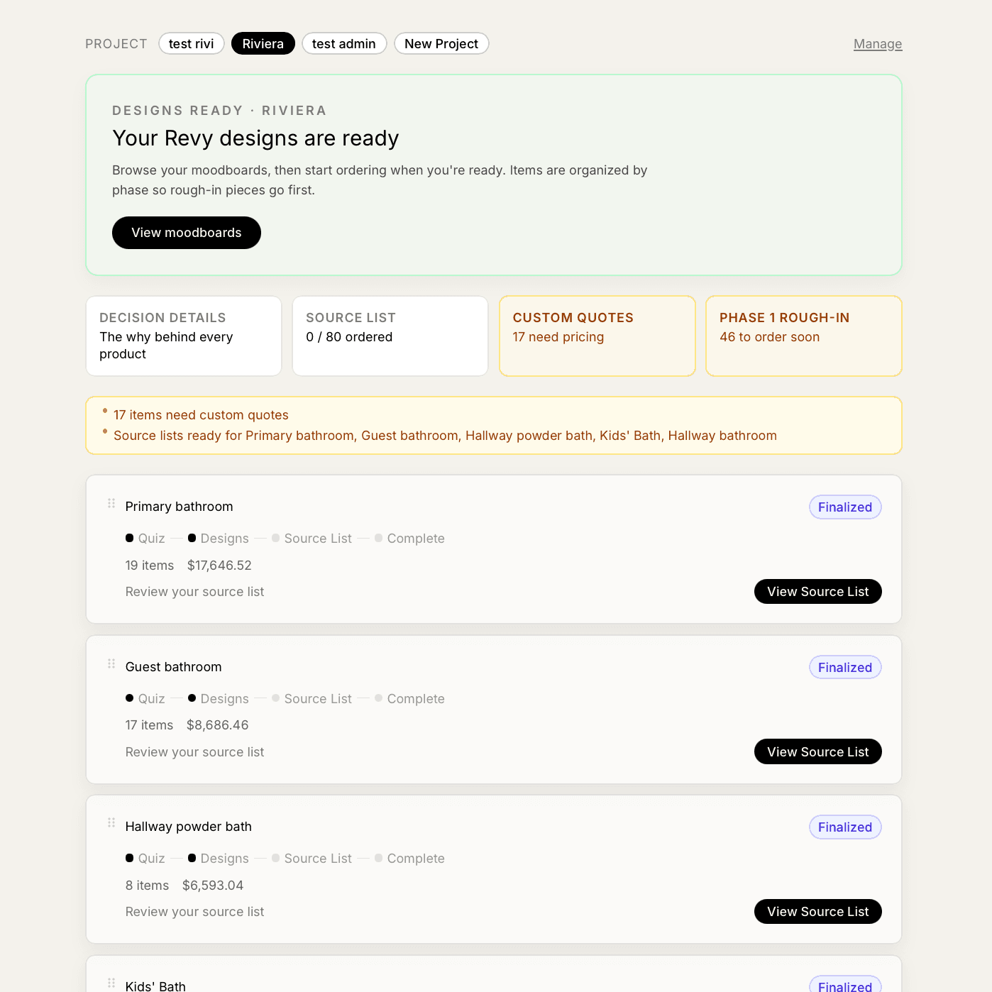 Revy project dashboard