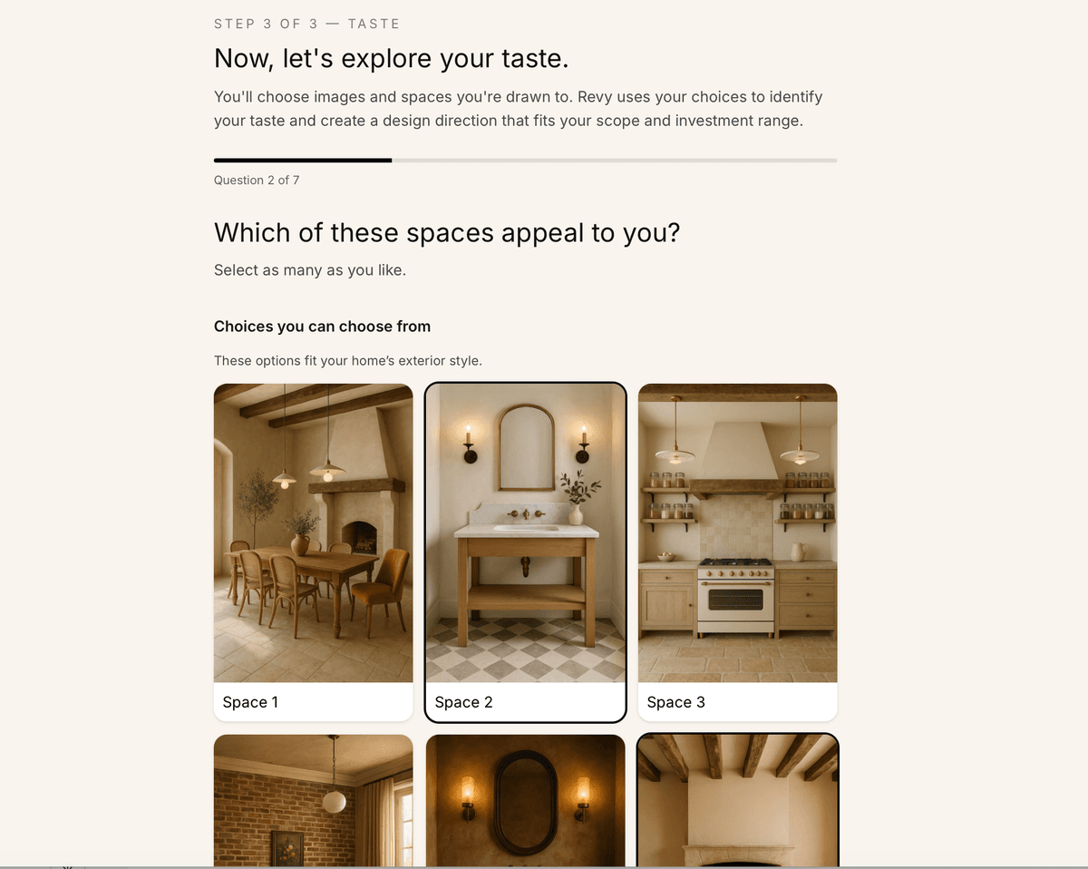 Revy style quiz showing visual preference selection